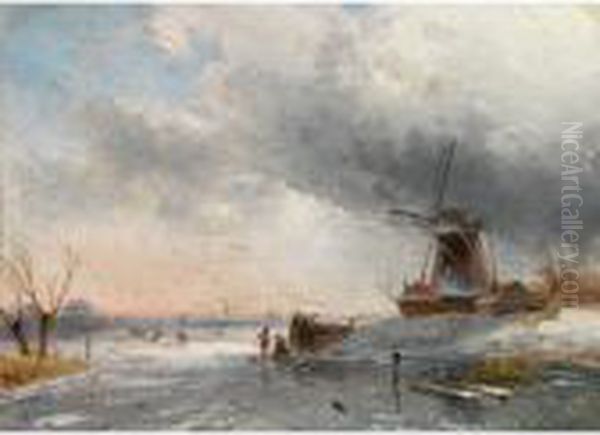 Figures Near A Windmill In A Winter Landscape - view 1