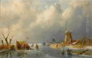 Skaters Near A 'koek En Zopie' by Charles Henri Leickert
