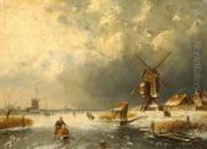 A Frozen Lake With Figures Skating