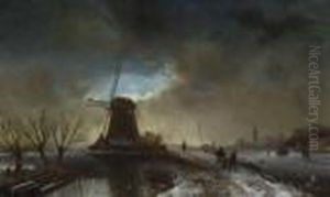 Nachtliche
 Winterlandschaft by Charles Henri Leickert
