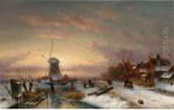 A Winter Landscape With Skaters On The Ice - view 1
