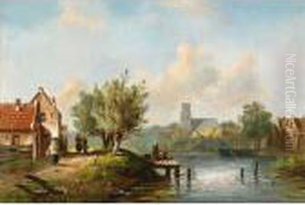 Figures Near A Waterside Inn - view 1
