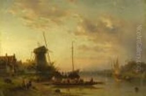 Hollandische Flusslandschaft Im Morgenlicht. by Charles Henri Leickert