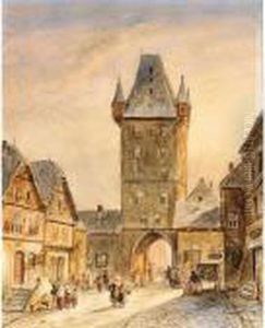 Figures Near A Towngate by Charles Henri Leickert
