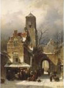 Vegetable Sellers At A Town Well
In A Sunlit Dutch Town; A Market Scene In A Wintry Dutch Town (a Pair) by Charles Henri Leickert