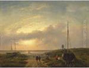 A Beach Scene At Dusk