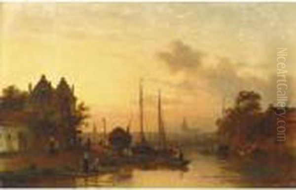 Washer Women Near A River, A Town Beyond - view 1