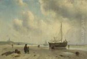 Kustenpartie Mit Fischerbooten by Charles Henri Leickert
