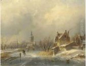 Figures On A Frozen Waterway