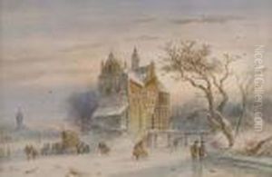 Skaters On The Ice By A Mansion