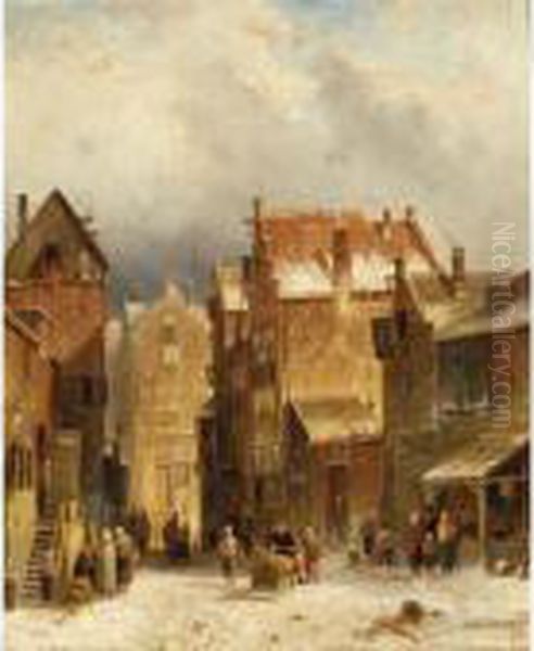 Figures In A Dutch Town In Winter - view 1