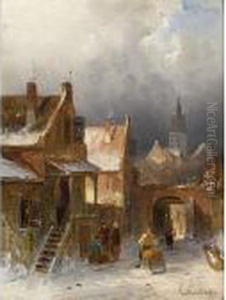 Figures In A Snow Covered Street - view 1