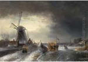 A Winter Landscape With Figures By A 'koek En Zopie'