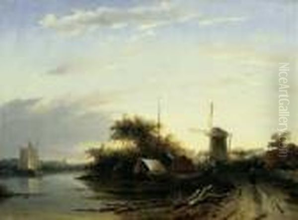 Abendstimmung Am Wasser.
Signiert Unten Links: Ch. Leickert F. Ol Auf Holz. H 37; B 49,5 Cm. - view 1