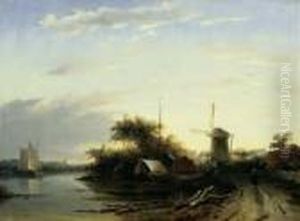 Abendstimmung Am Wasser.
Signiert Unten Links: Ch. Leickert F. Ol Auf Holz. H 37; B 49,5 Cm. by Charles Henri Leickert