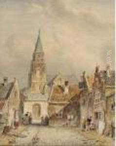Figures In The Streets Of Scheveningen by Charles Henri Leickert