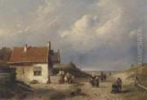 A Coast Scene Near Scheveningen, Holland by Charles Henri Leickert