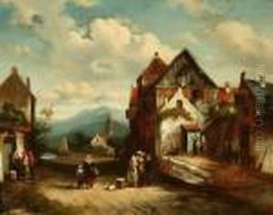 Attributed To Charles H. J. Leickert . Villagers On Street by Charles Henri Leickert