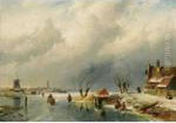Skaters On A Frozen Waterway - view 1