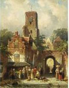 Figures By A Market Stall by Charles Henri Leickert
