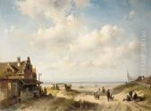Villagers Gathered At The Beach by Charles Henri Leickert