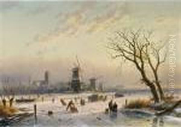 Skaters By A "koek En Zopie", Mills In The Distance - view 1