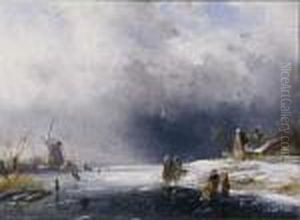 A Winter Landscape With Figures On The Ice thumbnail