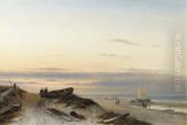 Fishermen On A Beach At Sunset - view 1