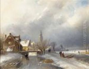 A Winter's Day With Skaters On The Ice
