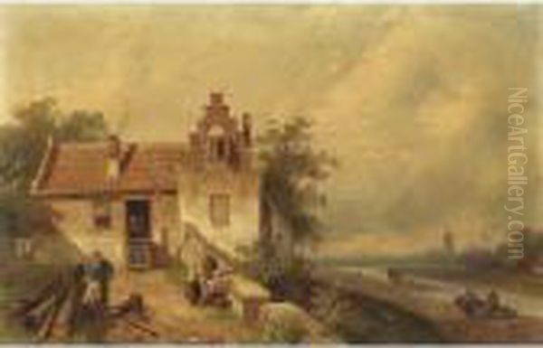 A Summer Landscape With Figures In A Yard - view 1