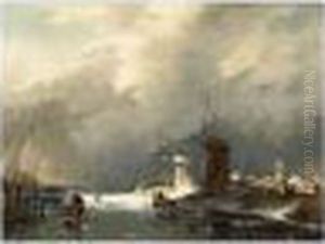 A Winter Landscape With by Charles Henri Leickert