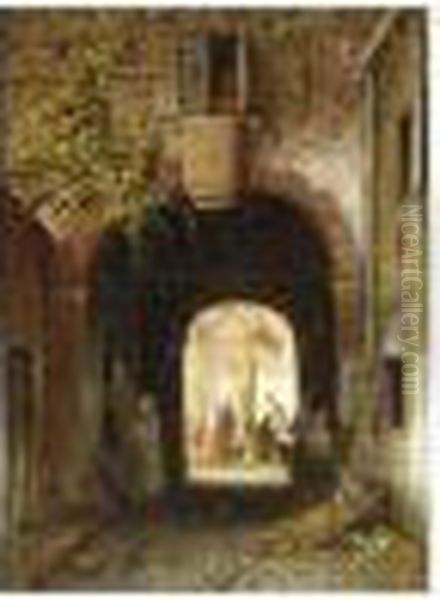 Villagers By A Towngate - view 1