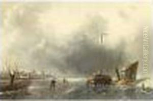 A Winter Landscape With Figures On The Ice by Charles Henri Leickert