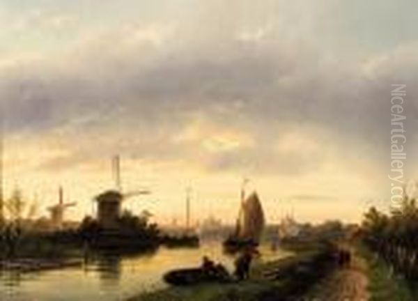 A River Landscape At Dusk, With Haarlem In The Distance - view 1