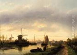 A River Landscape At Dusk, With Haarlem In The Distance by Charles Henri Leickert