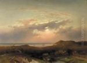 A Coastal Landscape With Villagers In The Dunes