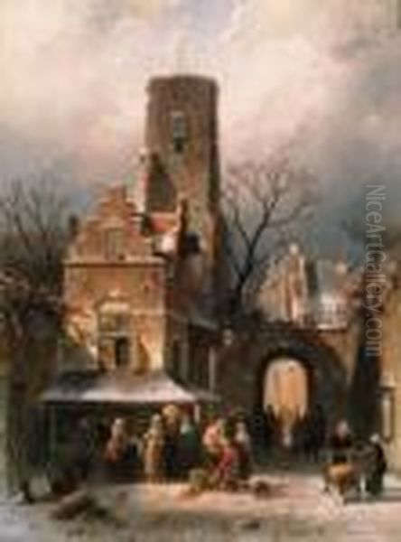 A Busy Market Place In Winter - view 1