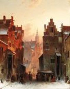 View In A Town In Winter by Charles Henri Leickert