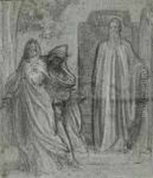 Study For 'jezabel And Ahab,
Having Caused Naboth To Be Put Todeath, Go Down To Take Possession Of
His Vineyard; They Are Met Atthe Entrance By Elijah The Tishbite 'hast
Thou Killed, And Alsotaken Possession?'' - view 1