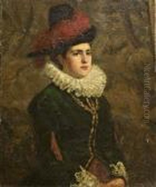 Portrait Of A Girl, Half Length In A Plumed Hat And Cavalier's Jacket - view 1