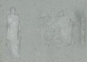 An Early Study For 'elijah In
The Wilderness' And A Draped Figure, Possibly For 'helen Of Troy' by Frederick Leighton