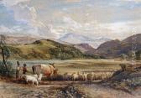 Mountain Landscape With Cattle And Sheep - view 1