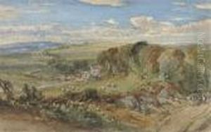 Driving A Horse And Cart Up The Lane, A Farmhouse Beyond(illustrated) by William Leighton Leitch