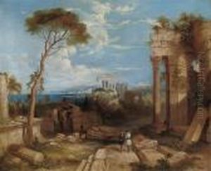 A Classical Coastal Landscape With Ruins And Figures In The Foreground A Classical Coastal Landscape With Ruins And Figures In The Foreground