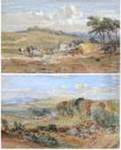 An Extensive Rural Landscape, 
Together With Another Of Travellers In A Country Landscape, A Pair by William Leighton Leitch