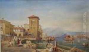 Figures Resting On 'palermo' Quayside On The Island Of Sicily Naples