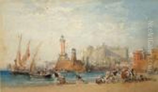 Busy Coastal Scene With Castle - view 1