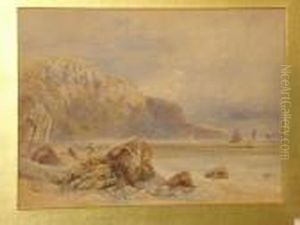Coastal Scene With Figure On The Shore Andboats, Thought To Be Scotland by William Leighton Leitch