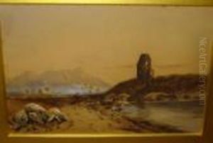Lakescene With Horse And Rider By A Ruin by William Leighton Leitch