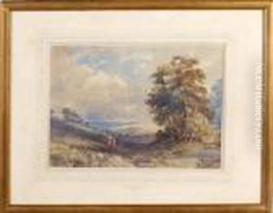 Figures Passing A Clump Of Trees On A Country Road by William Leighton Leitch